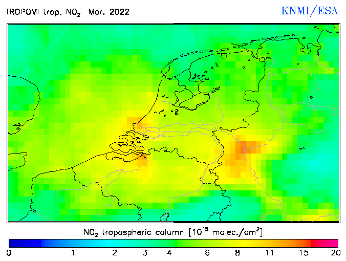 Regional Tropospheric NO2 of March 2022