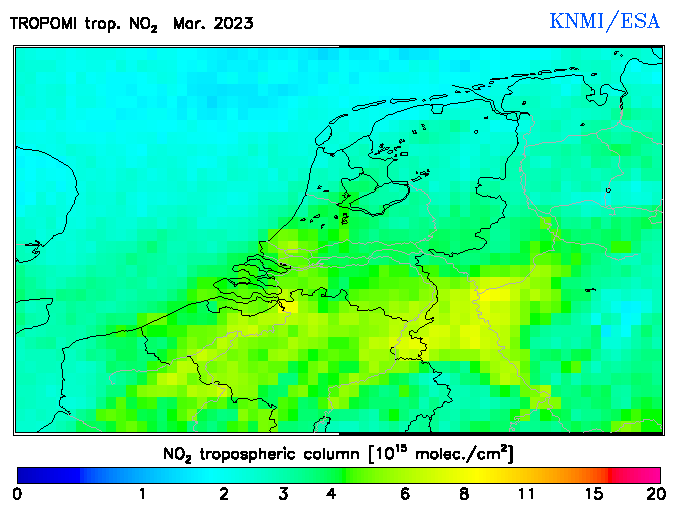 Regional Tropospheric NO2 of March 2023