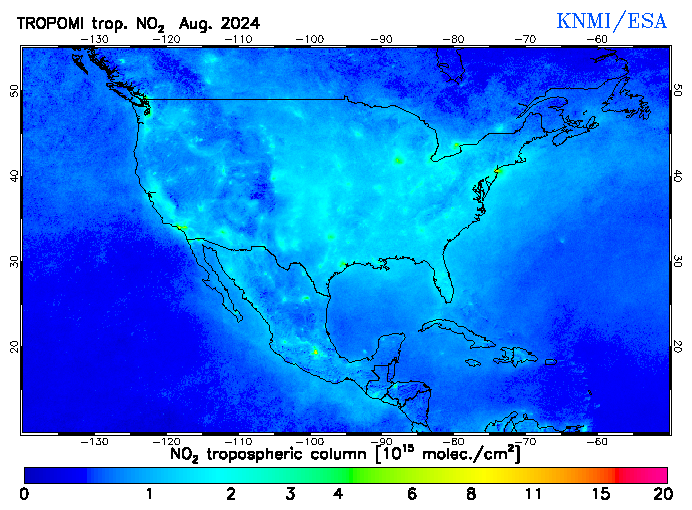 Regional Tropospheric NO2 of August 2024