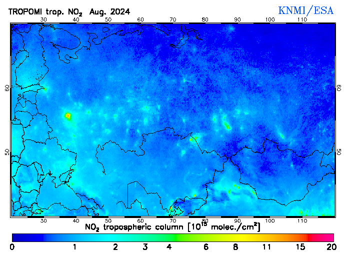 Regional Tropospheric NO2 of August 2024