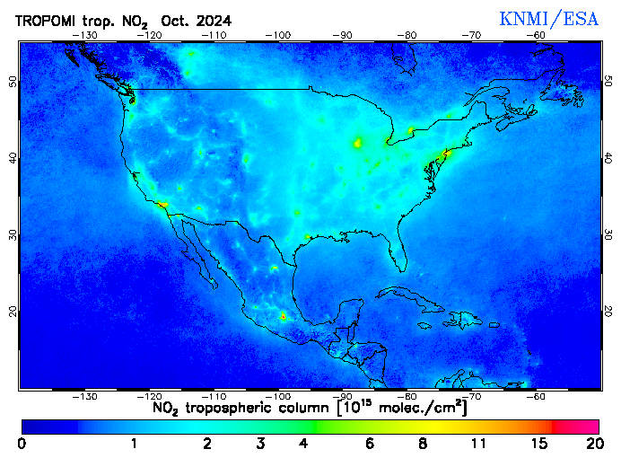 Regional Tropospheric NO2 of October 2024