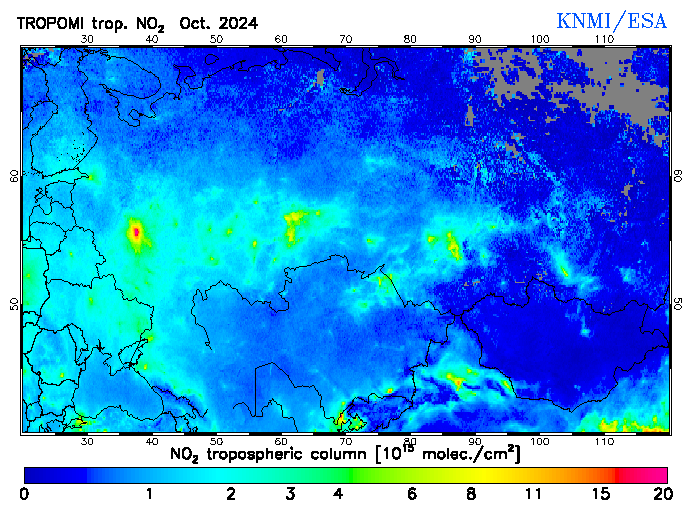 Regional Tropospheric NO2 of October 2024
