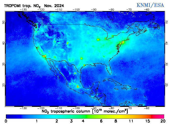 Regional Tropospheric NO2 of November 2024