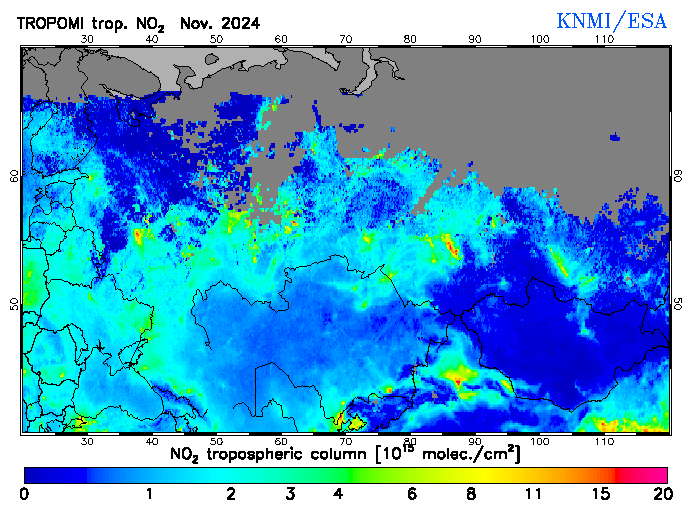 Regional Tropospheric NO2 of November 2024