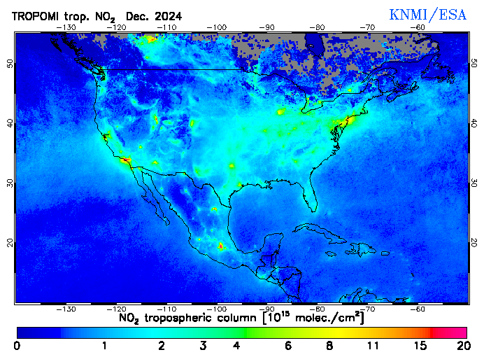 Regional Tropospheric NO2 of December 2024
