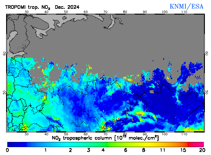 Regional Tropospheric NO2 of December 2024