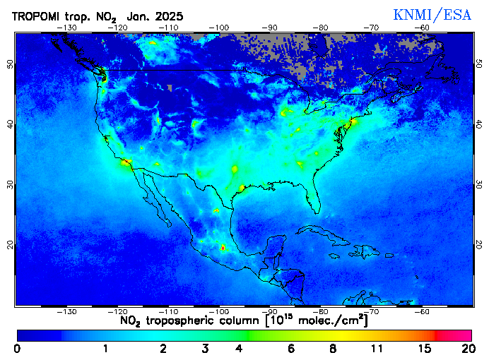 Regional Tropospheric NO2 of January 2025
