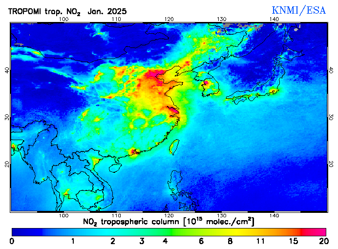Regional Tropospheric NO2 of January 2025