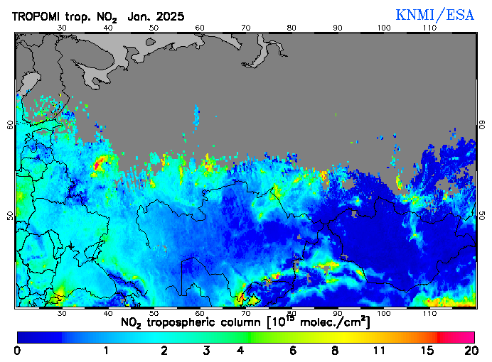 Regional Tropospheric NO2 of January 2025