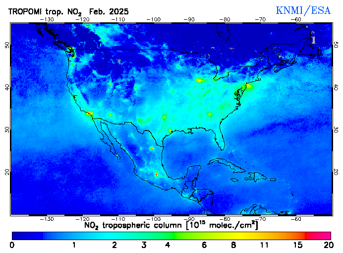 Regional Tropospheric NO2 of February 2025