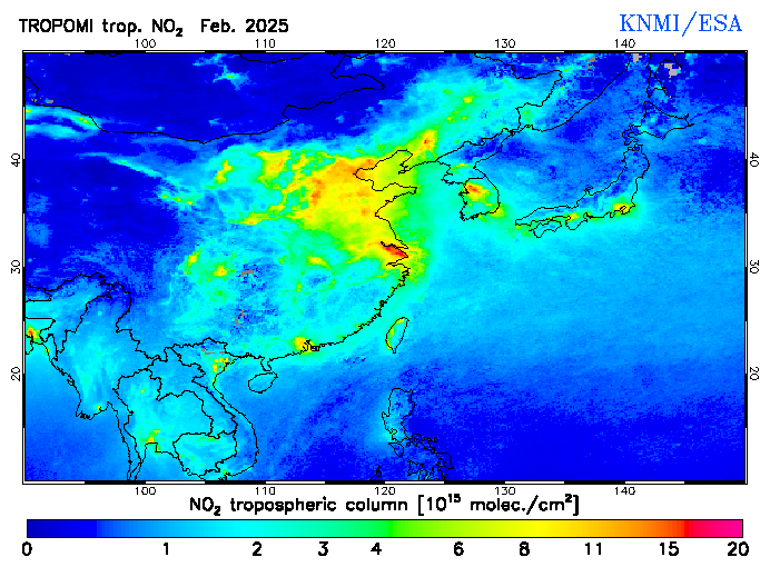 Regional Tropospheric NO2 of February 2025