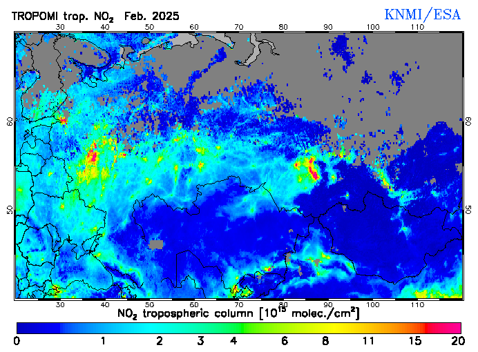 Regional Tropospheric NO2 of February 2025