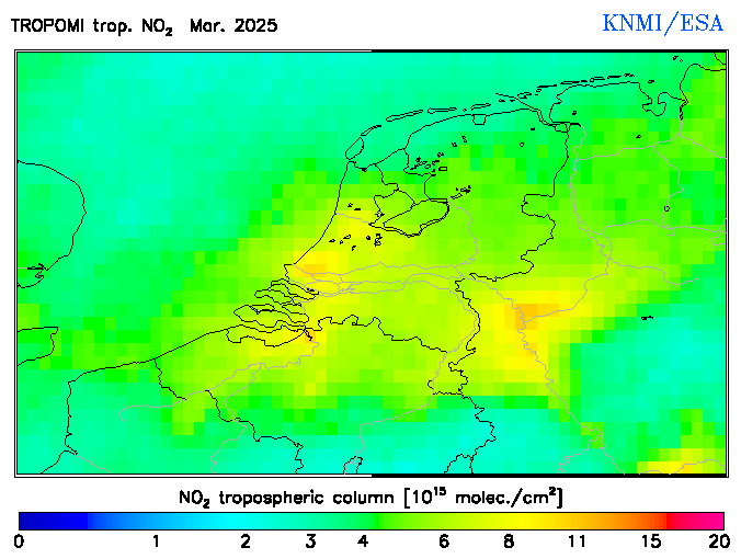 Regional Tropospheric NO2 of March 2025