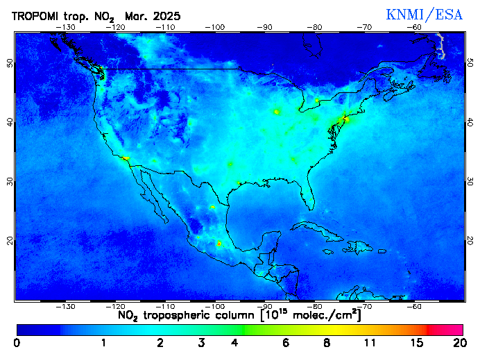 Regional Tropospheric NO2 of March 2025