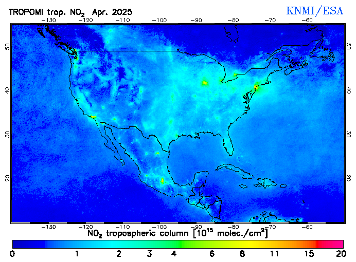 Regional Tropospheric NO2 of April 2025