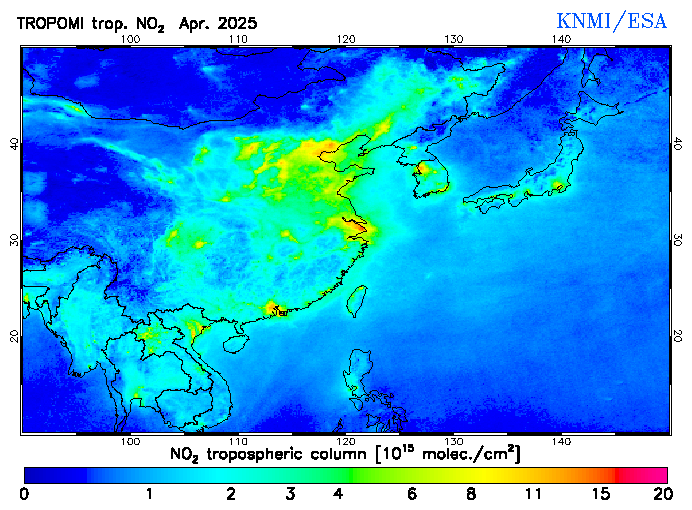 Regional Tropospheric NO2 of April 2025