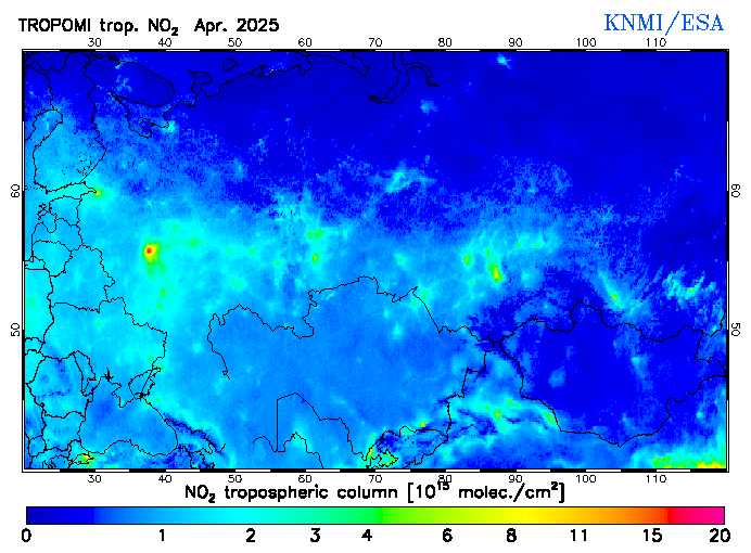 Regional Tropospheric NO2 of April 2025