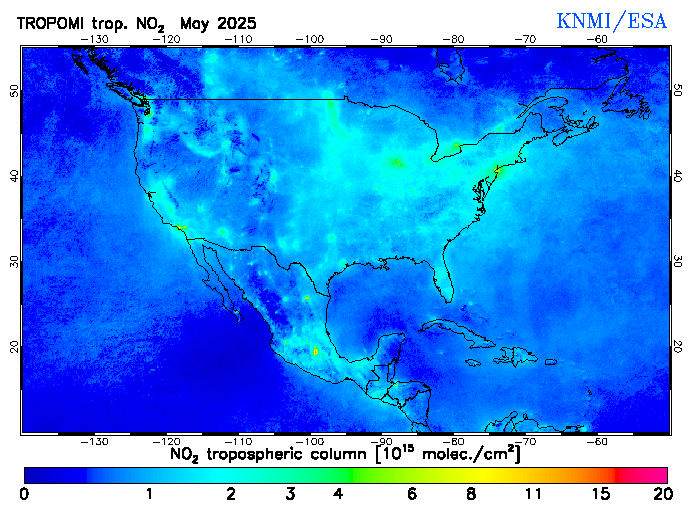 Regional Tropospheric NO2 of May 2025