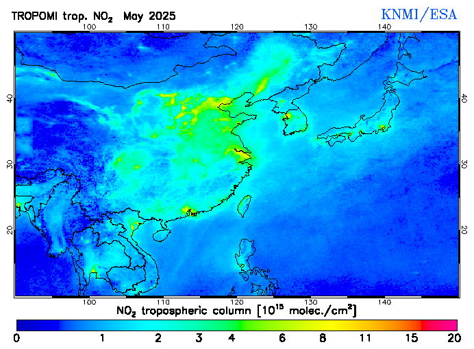 Regional Tropospheric NO2 of May 2025