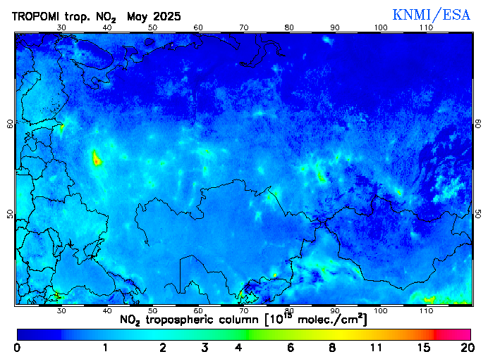 Regional Tropospheric NO2 of May 2025