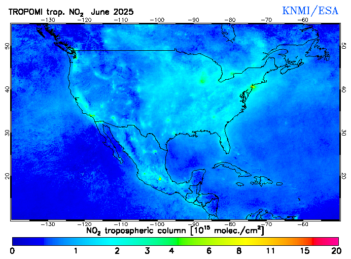 Regional Tropospheric NO2 of June 2025