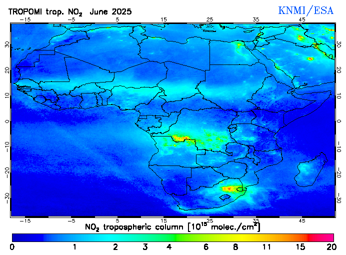 Regional Tropospheric NO2 of June 2025