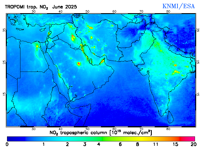 Regional Tropospheric NO2 of June 2025