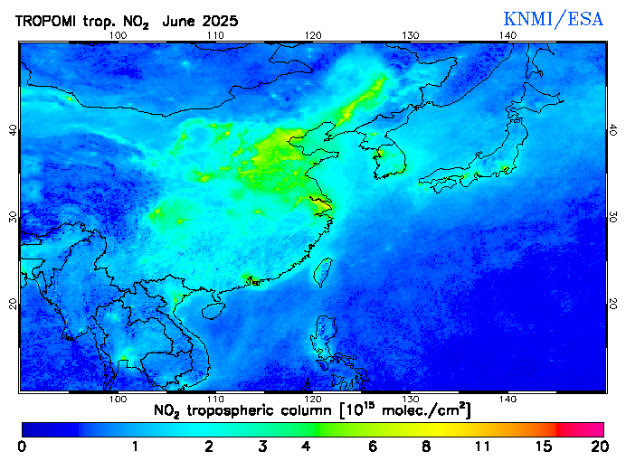 Regional Tropospheric NO2 of June 2025