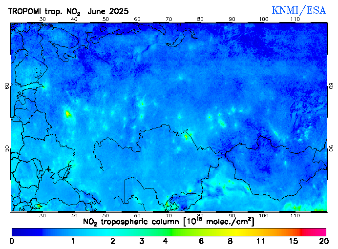 Regional Tropospheric NO2 of June 2025