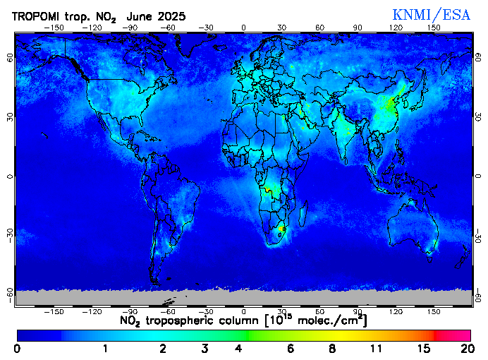 Regional Tropospheric NO2 of June 2025
