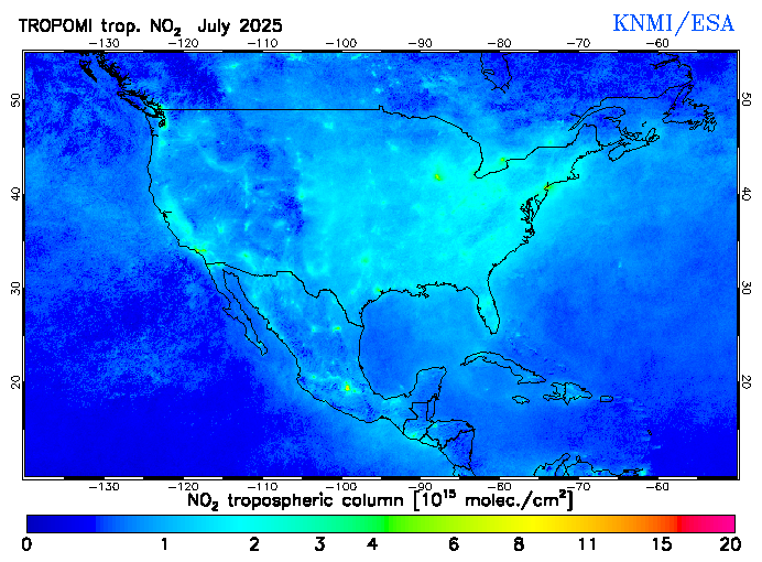 Regional Tropospheric NO2 of July 2025
