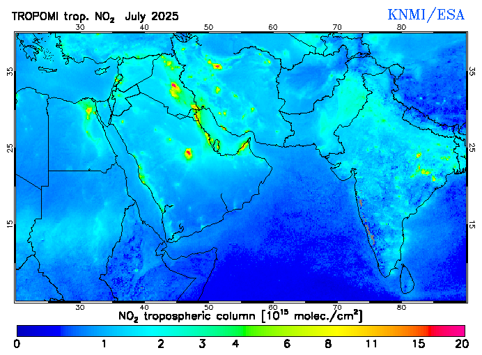 Regional Tropospheric NO2 of July 2025