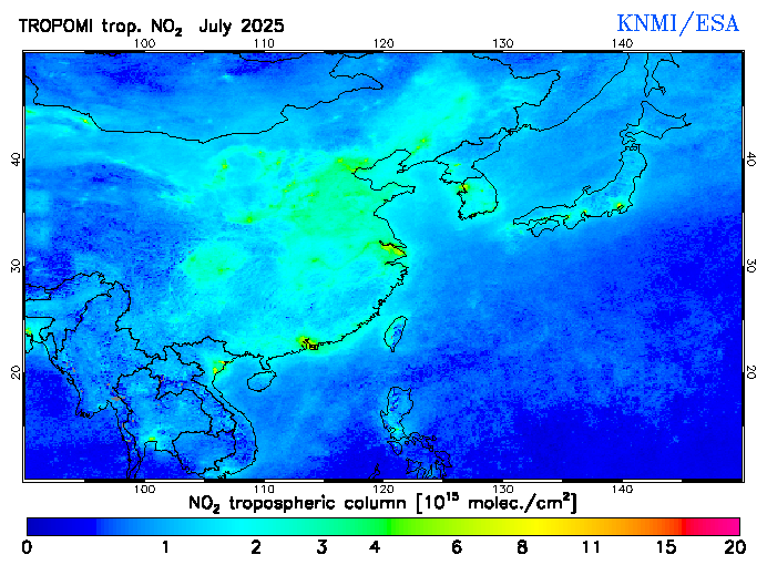 Regional Tropospheric NO2 of July 2025