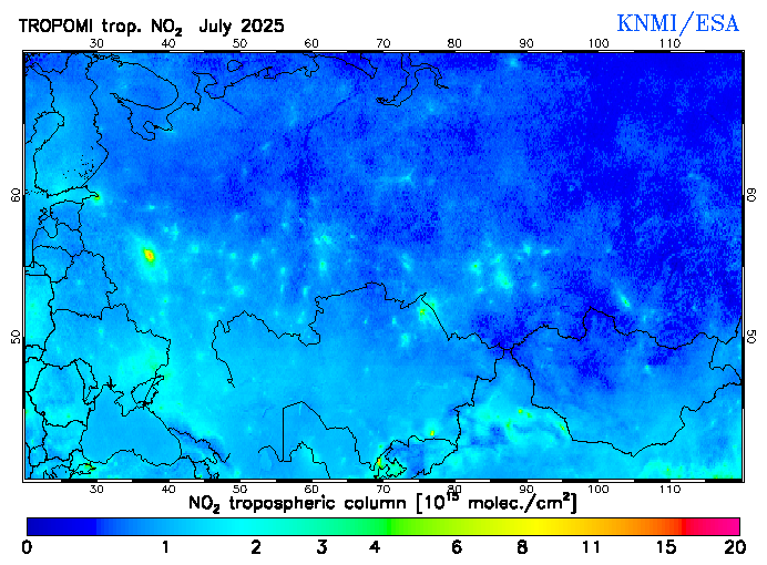Regional Tropospheric NO2 of July 2025