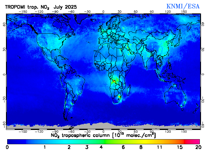 Regional Tropospheric NO2 of July 2025