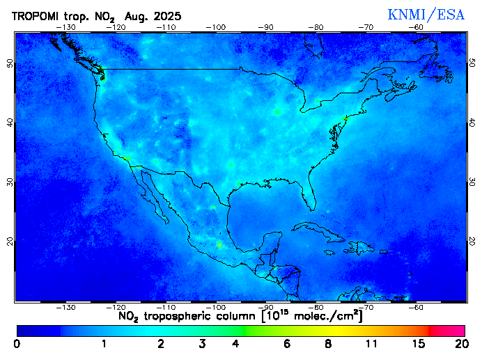 Regional Tropospheric NO2 of August 2025