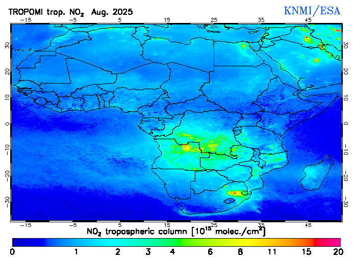 Regional Tropospheric NO2 of August 2025