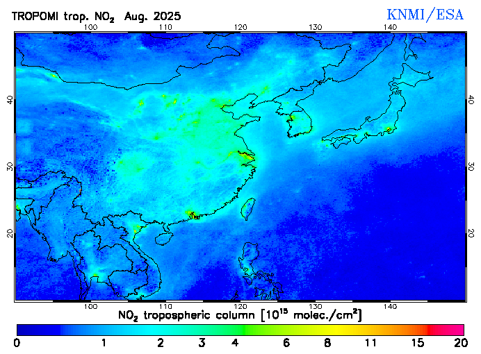 Regional Tropospheric NO2 of August 2025