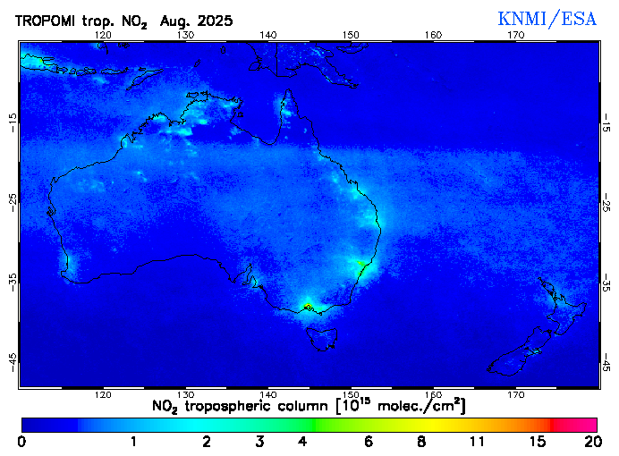 Regional Tropospheric NO2 of August 2025