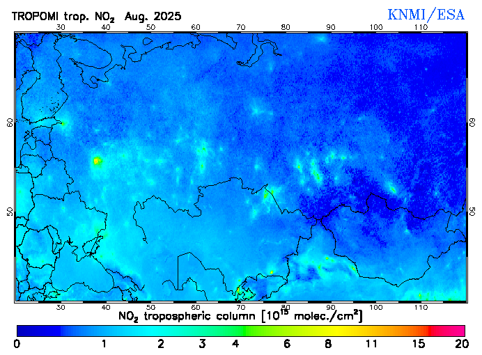 Regional Tropospheric NO2 of August 2025