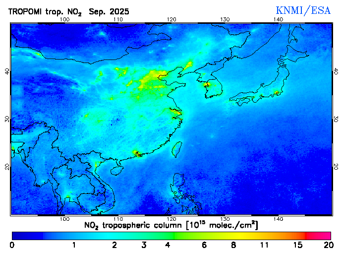 Regional Tropospheric NO2 of September 2025