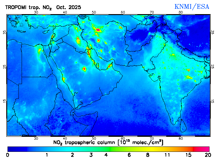Regional Tropospheric NO2 of October 2025