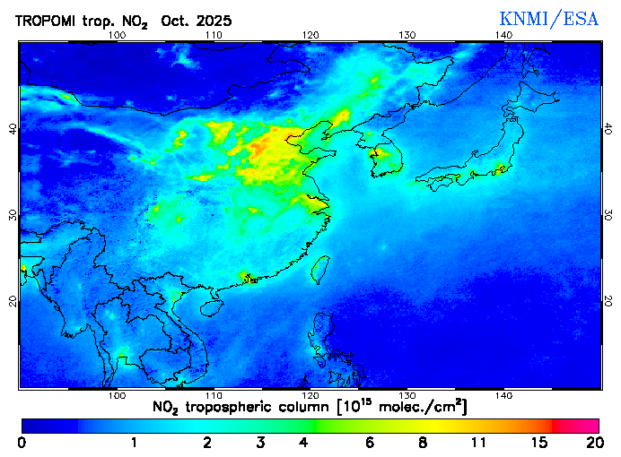 Regional Tropospheric NO2 of October 2025