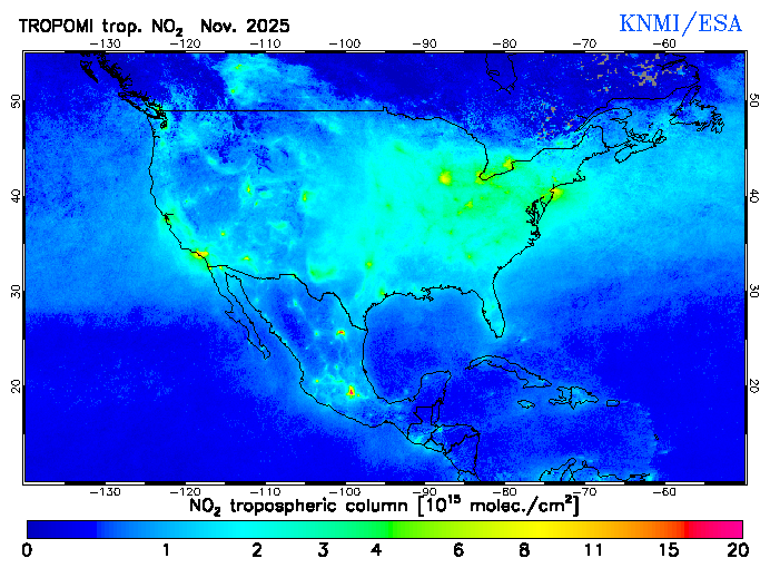 Regional Tropospheric NO2 of November 2025