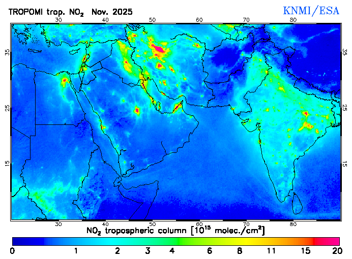 Regional Tropospheric NO2 of November 2025