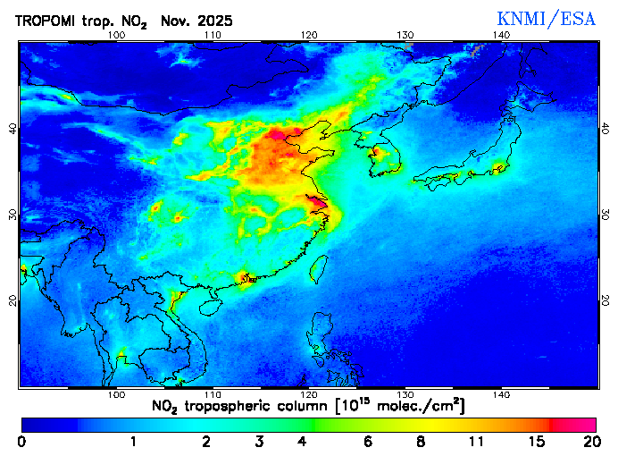 Regional Tropospheric NO2 of November 2025