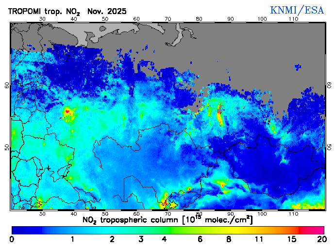 Regional Tropospheric NO2 of November 2025