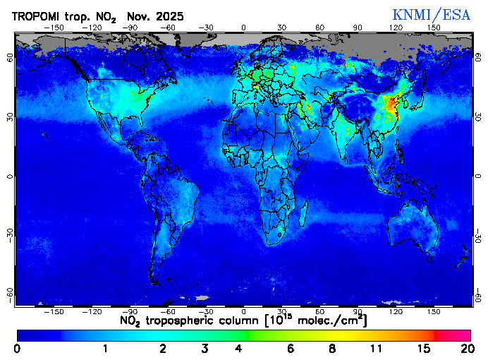 Regional Tropospheric NO2 of November 2025
