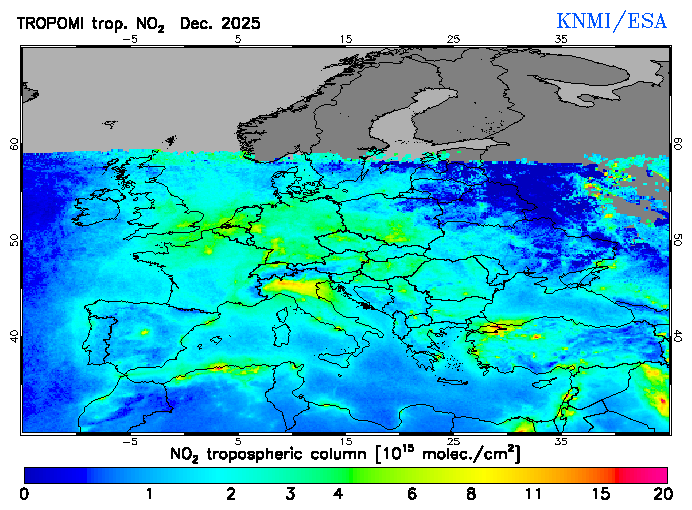 Regional Tropospheric NO2 of December 2025