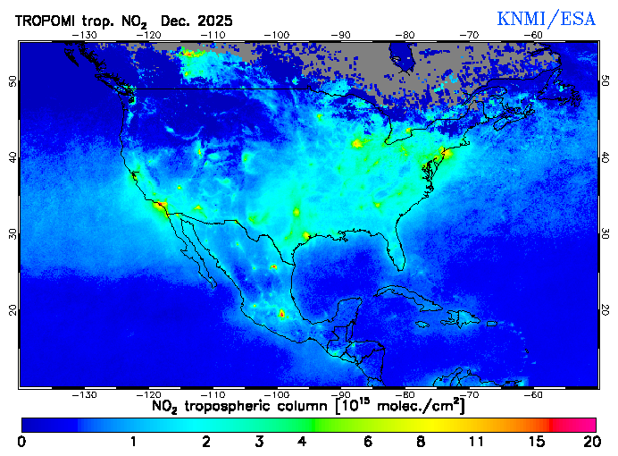 Regional Tropospheric NO2 of December 2025